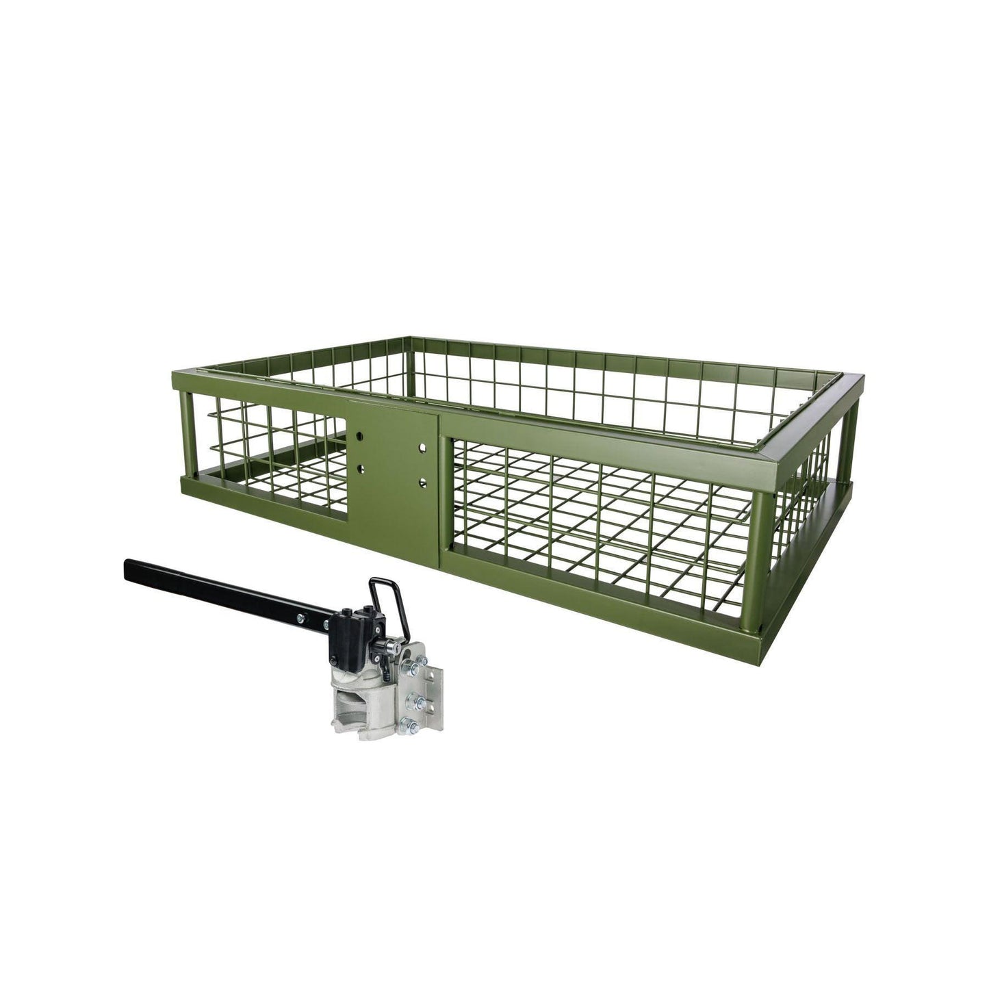 Heckträger 890x585x200 mm beschichtet mit abklappbarer Schnellkupplung.