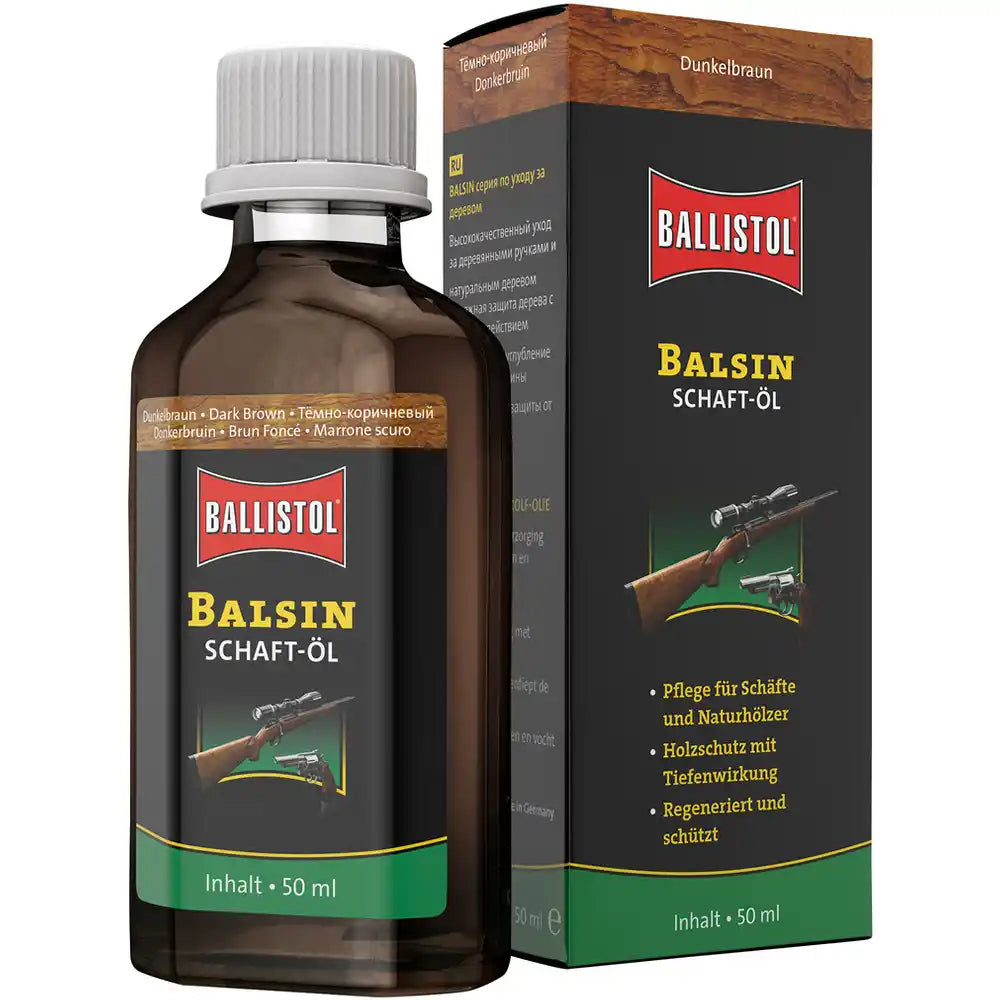 BALLISTOLSchaftöl Balsin - dunkelbraun, 0,05 lSchaftöl Balsin - dunkelbraun, 0,05 l |ForestHuntForestHunt | Locker, Kirrmittel & Jagdbedarf