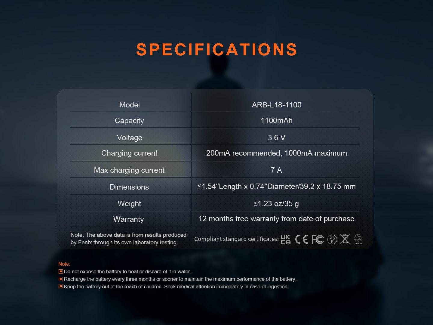 fenixlightFenix ARB-L18-1100 - Wiederaufladbarer 18350 Li-Ion-Akku (1100 mAh)Fenix ARB-L18-1100 - Wiederaufladbarer 18350 Li-Ion-Akku (1100 mAh)ForestHunt | Locker, Kirrmittel & JagdbedarfZubehör