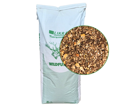 LIKRA Strukturmüsli Wildfutter mit thermisch aufgeschlossenen Komponenten und Apfeltrester im 25 kg Sack – hochwertiges Reh- und Rotwildfutter