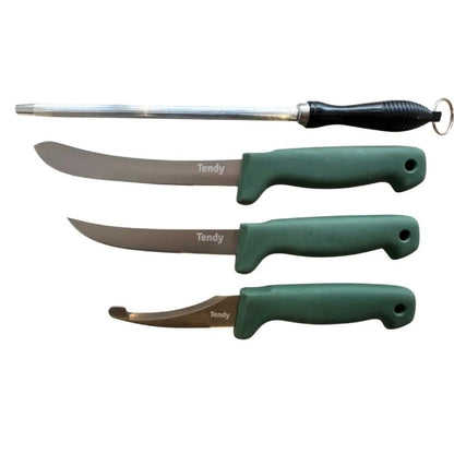 Tendy Messer Schlachtset 3-teilig Grün mit Wetzstahl und Etui